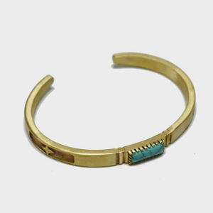 Turquoise Inlay Bracelet - Brass