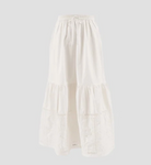 Eyelet Detail Elastic Waist Midi Skirt -White