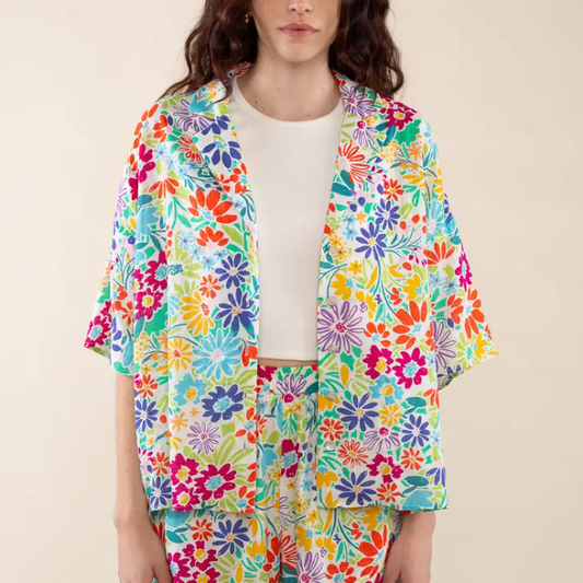 Dalila Button Down Shirt - Fuchsia/Orange Multi