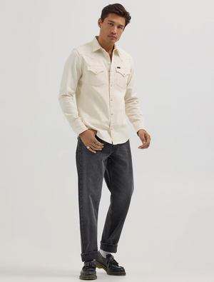 Western Snap Shirt - Ecru Herringbone