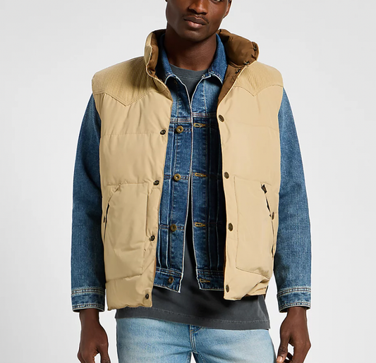 Reversible Western Puffer Vest - Sand/Brown