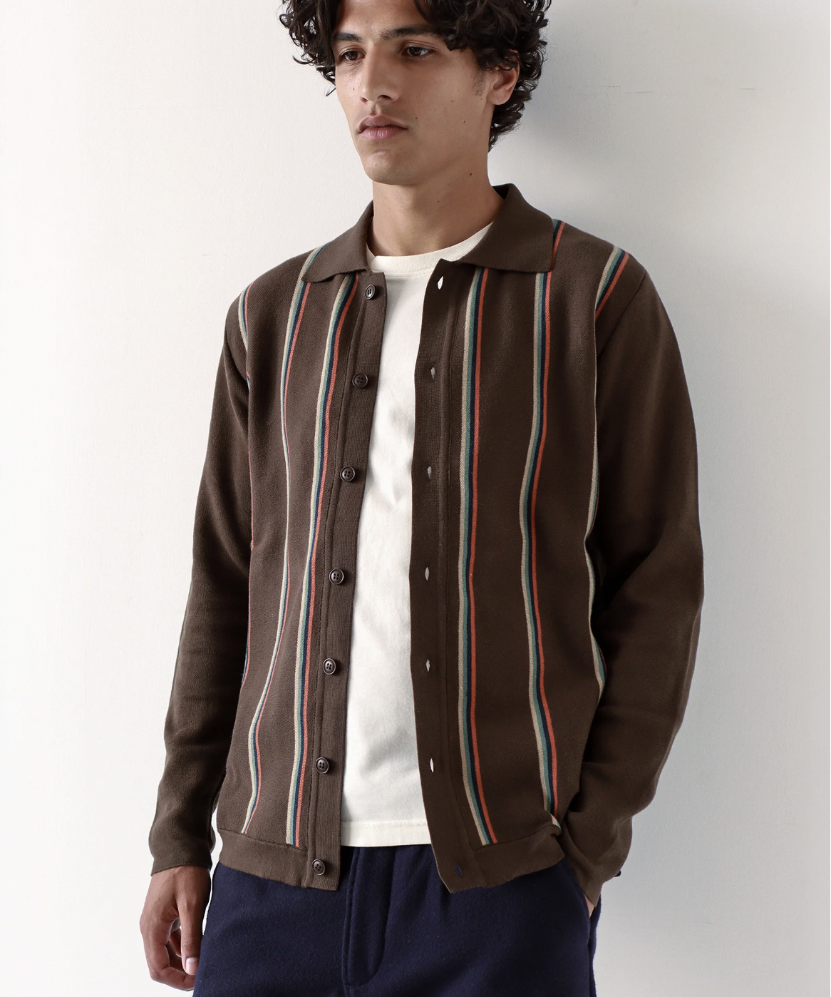 Zigger Cardigan - Slate Brown Kuki Stripe