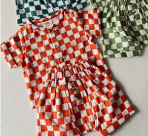 Organic Finley Set - Tangerine Checkerboard