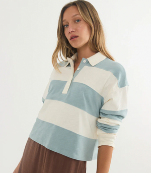 Rugby Crop Polo - Faded Aqua Stripe