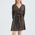 Striped Wrap Dress - Black/Multi