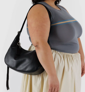 Medium Recycled Leather Crescent Bag - Black