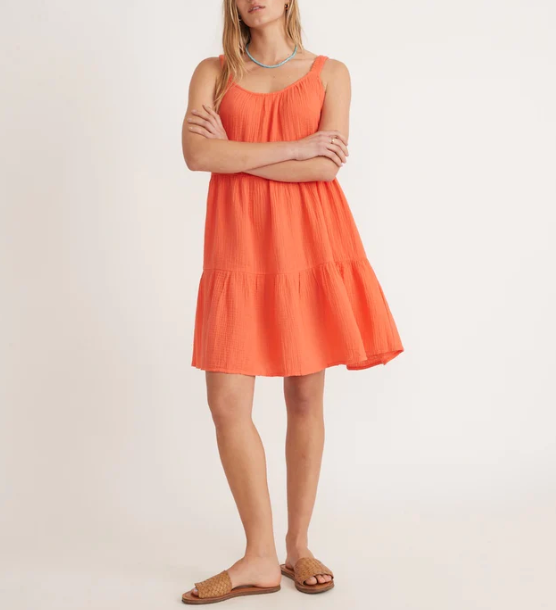 Leila Double Cloth Mini Dress - Hot Coral