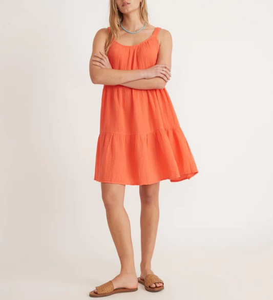 Leila Double Cloth Mini Dress - Hot Coral
