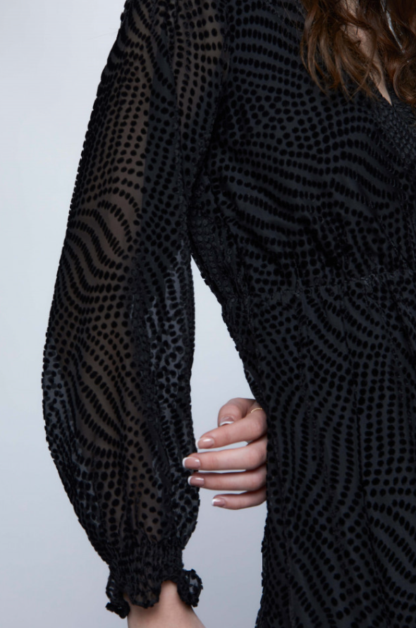 Short Devoré Velvet Wrap Dress - Black