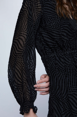 Short Devoré Velvet Wrap Dress - Black