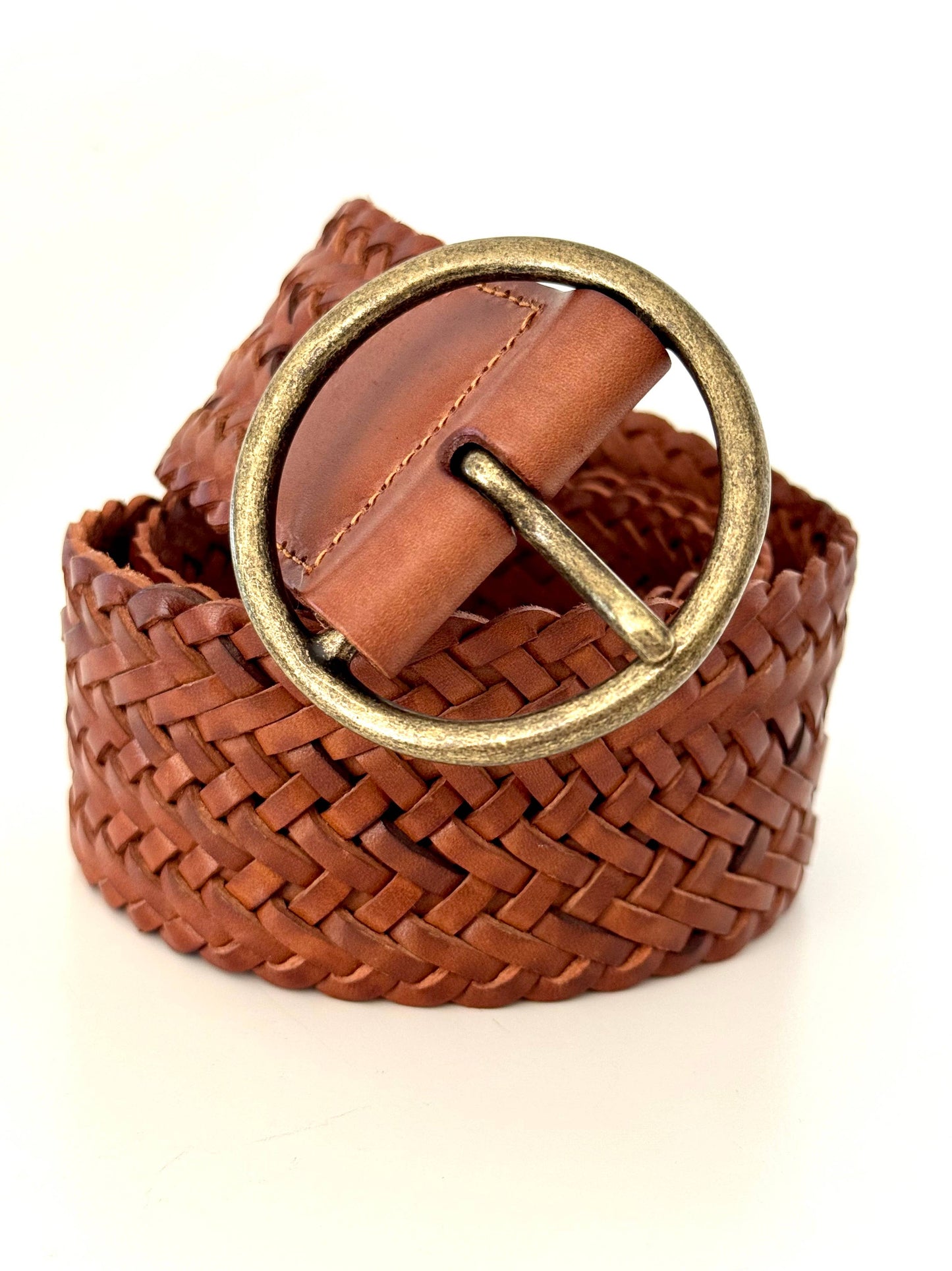 Classic Wide Braided Leather Belt in Cognac