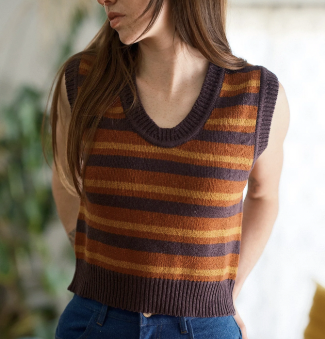 Merino Sweater Vest - Rust Stripe