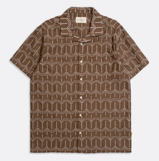 Stachio Short Sleeve Shirt - Palm Tree Dobby Brown