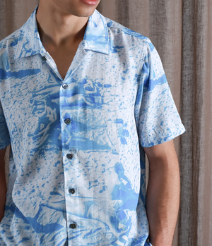 Busey Shirt - Allure Blue Beach Print