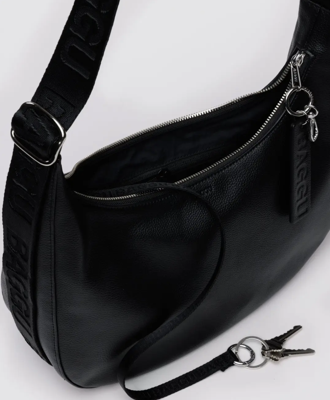 Medium Recycled Leather Crescent Bag - Black