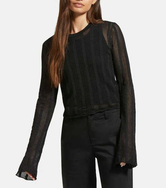Sheer L/S Knit Top - Black