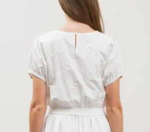 Eyelet Detail Short Sleeve Crop Top - White