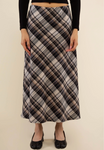 Magnolia Flannel Plaid Maxi Skirt - Black/Khaki/Lavender