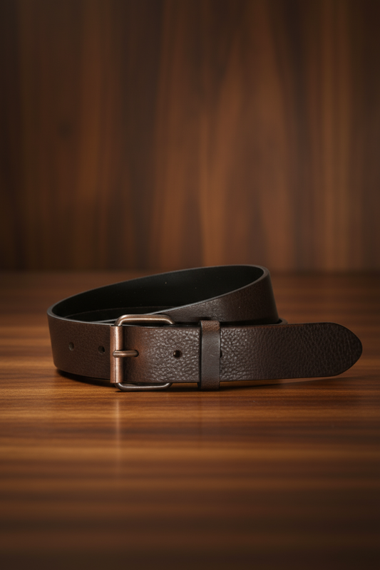 Dark Brown Leather with Copper Buckle Belt