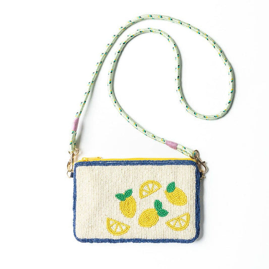 Small pouch with lemon designs on a white background