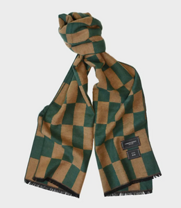 Check Silk Scarf - Camel and Green