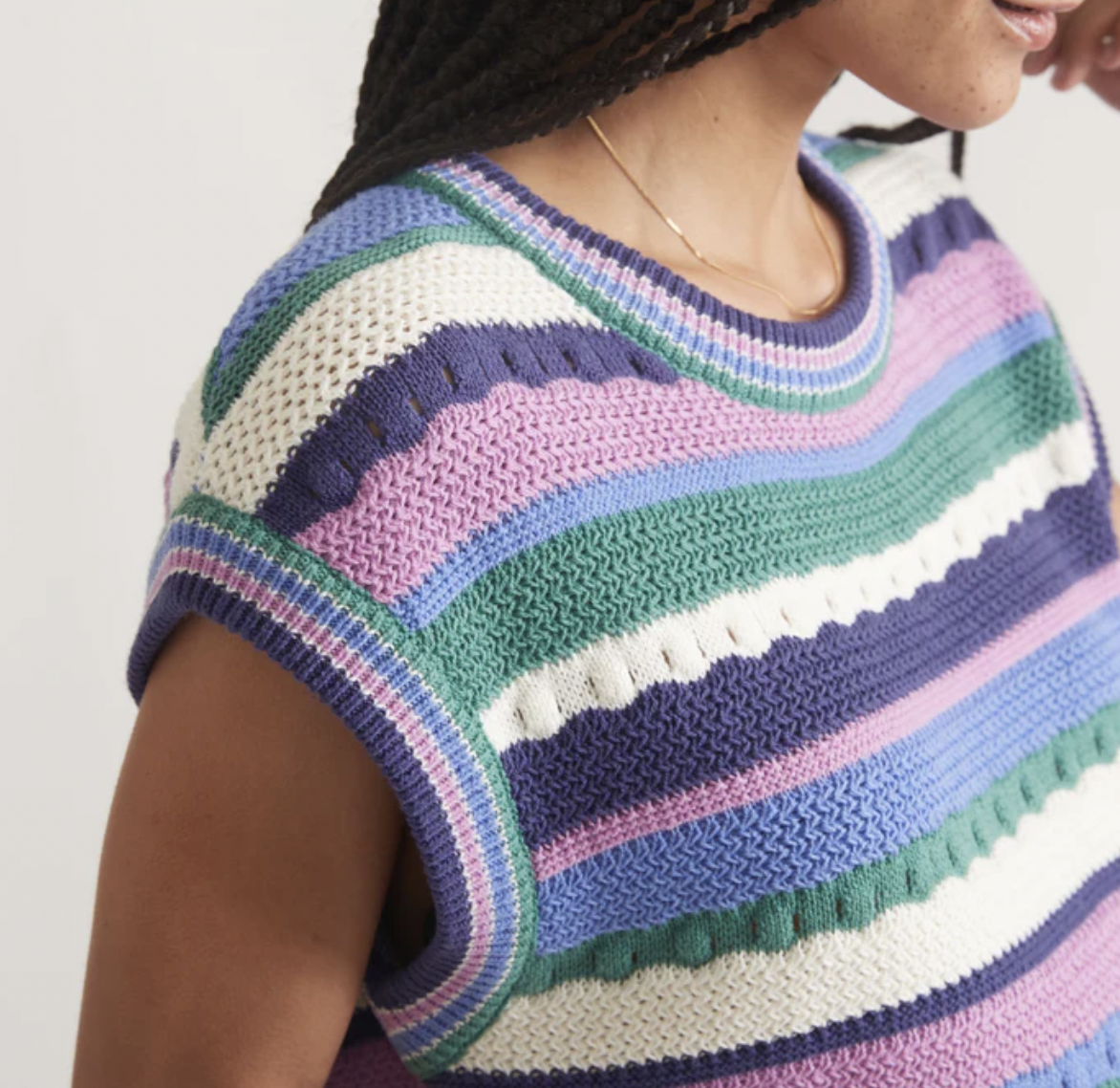 Rory Crochet Sweater Vest - Cool Stripe