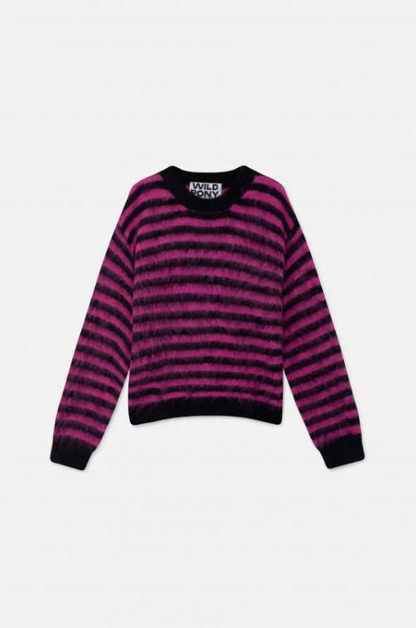 Striped Knit Sweater - Fuchsia/Black