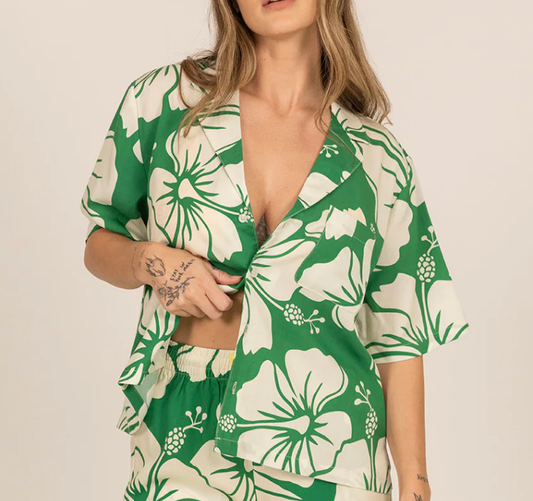 Trouble in Paradise Crop Buttonup - Green