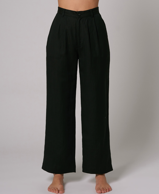 Chloe Pleat Linen Pant - Faded Black
