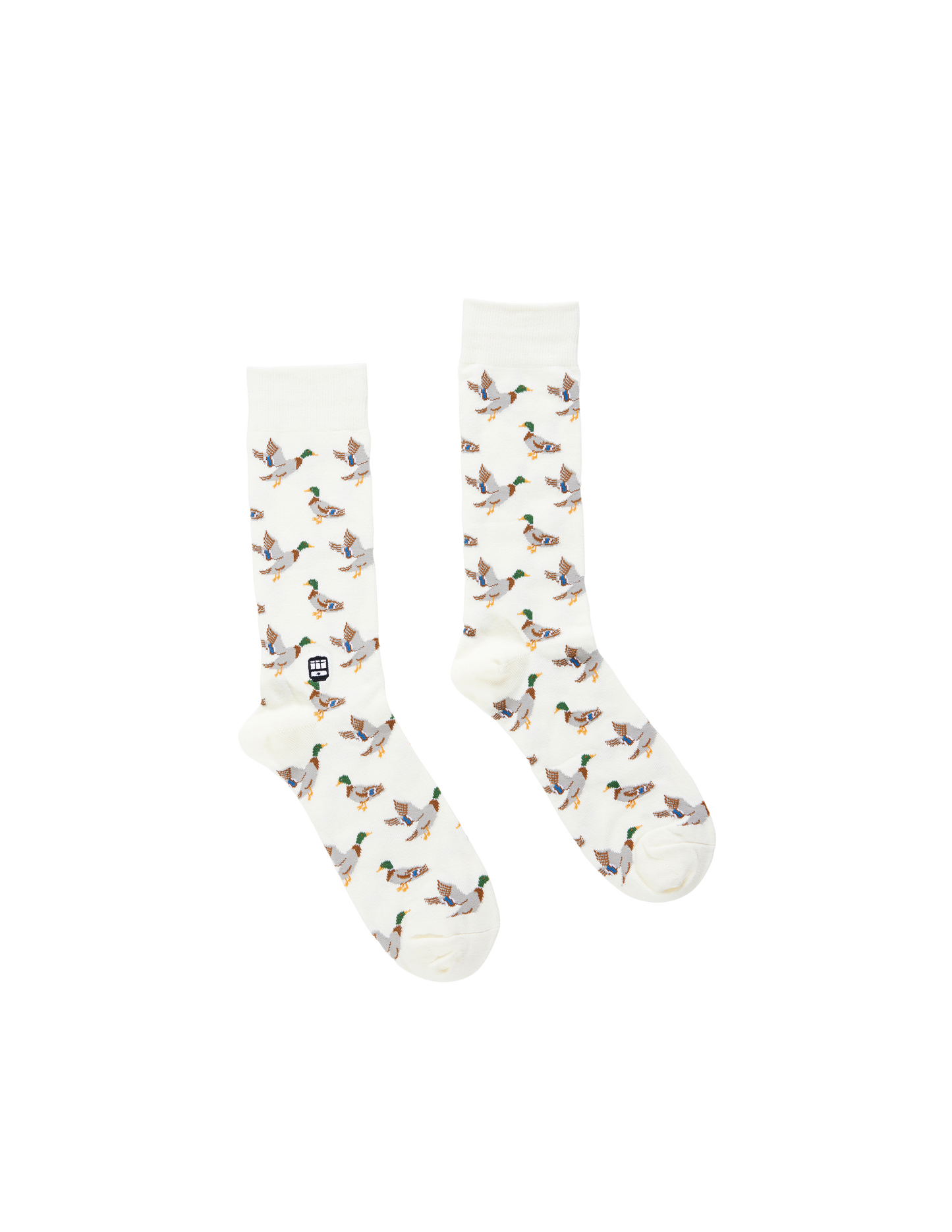 Pair of socks with duck pattern on a white background