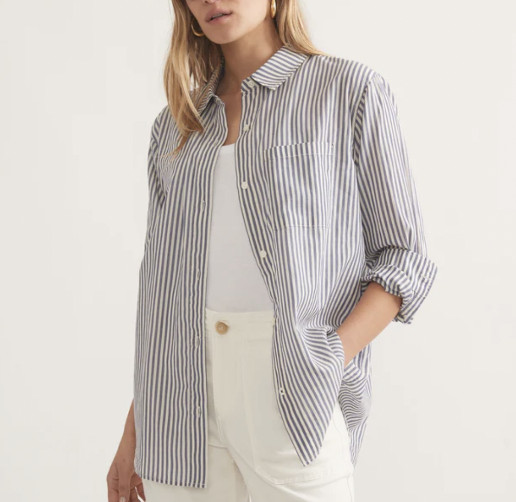 Abbey Relaxed Button Down - Skipper Blue Stripe
