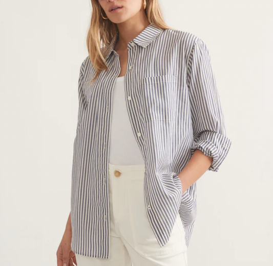 Abbey Relaxed Button Down - Skipper Blue Stripe