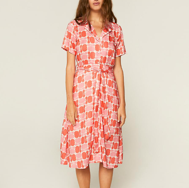 Floral Print Midi Shirt Dress - Pink/Red