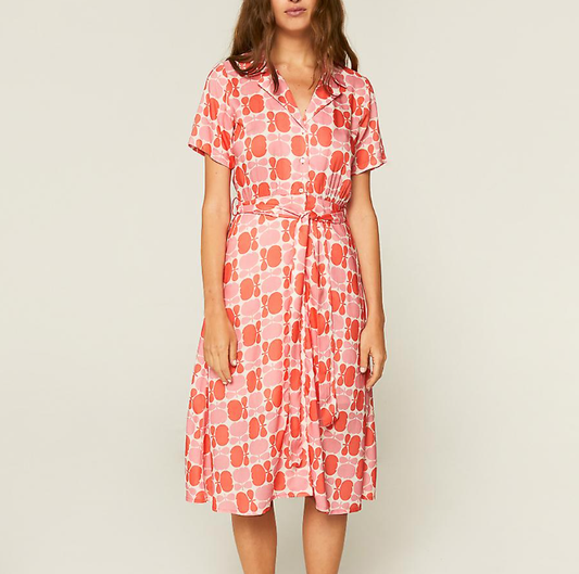 Floral Print Midi Shirt Dress - Pink/Red