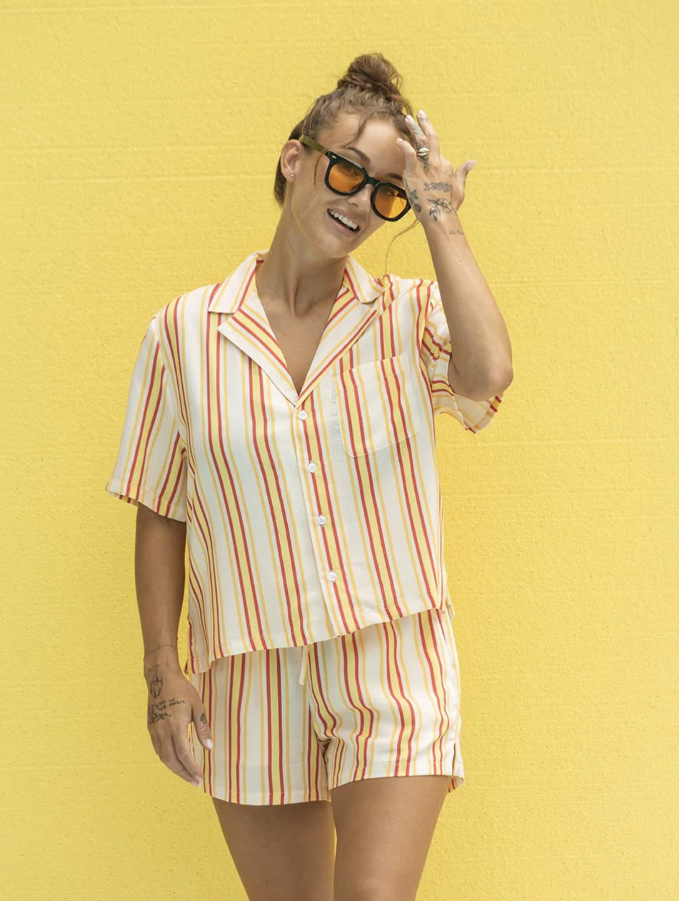 Stripe Crop Buttonup - Red/Yellow