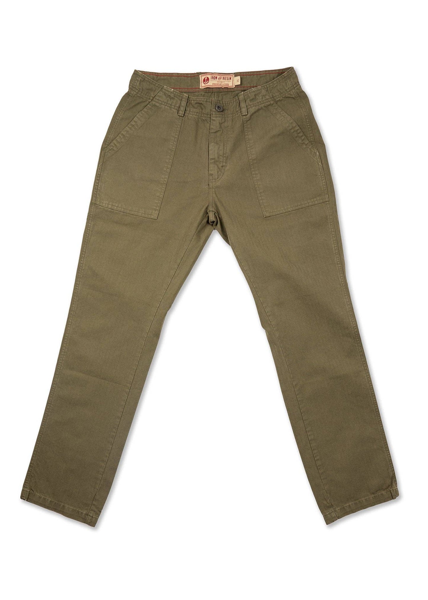 Olive green pants on a white background