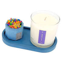 Candle + Tray + Matches Set - Blue