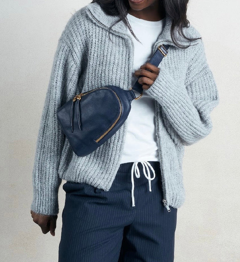 Ink Navy Fern Sling - Pebbled Leather