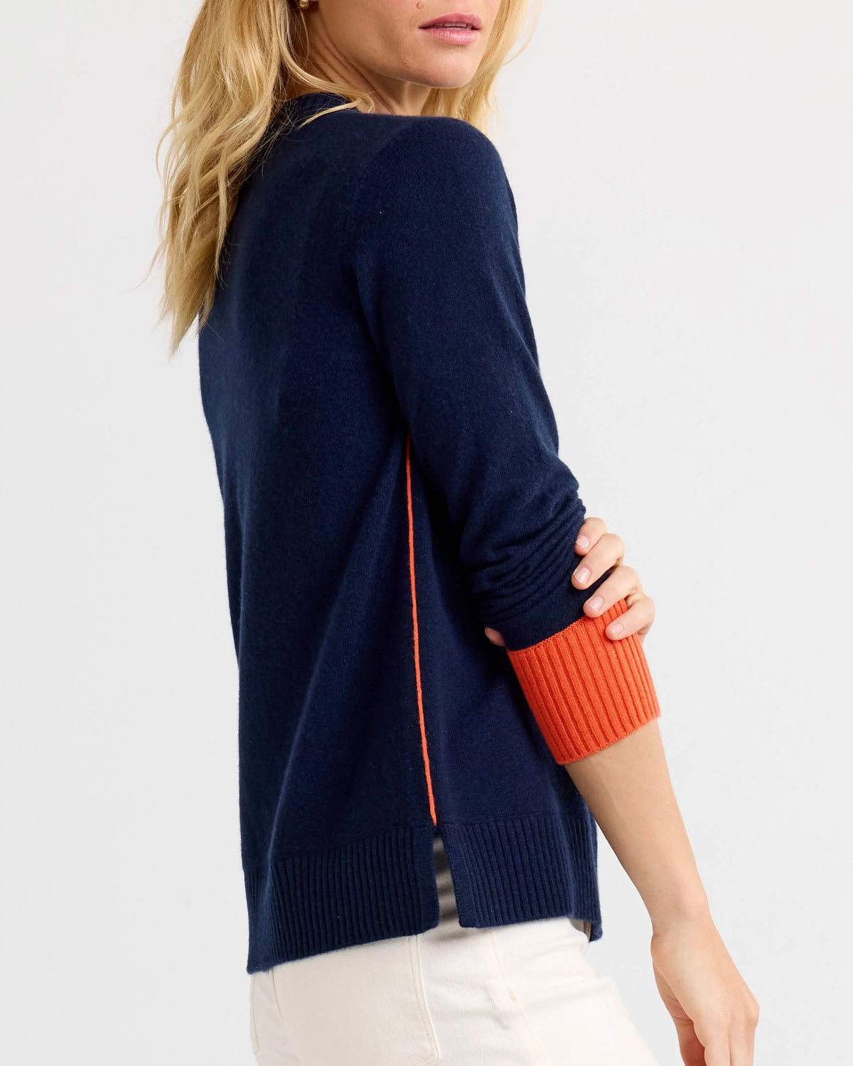 Navy Cashmere Contrast Crew