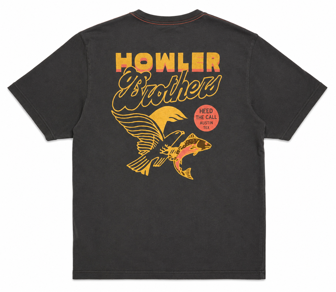 Black t-shirt with 'Howler Brothers' logo and fish design on a white background