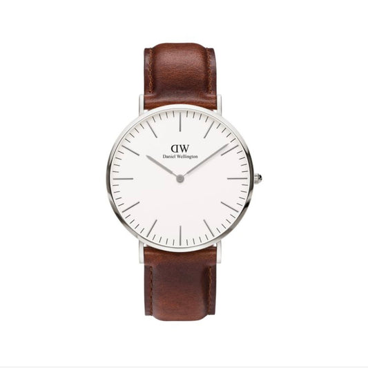 DANIEL WELLINGTON-WHITE FACE BROWN BAND