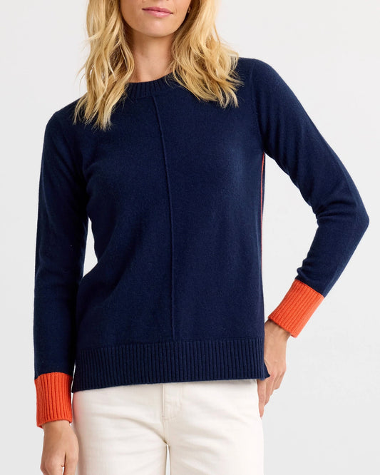 Navy Cashmere Contrast Crew