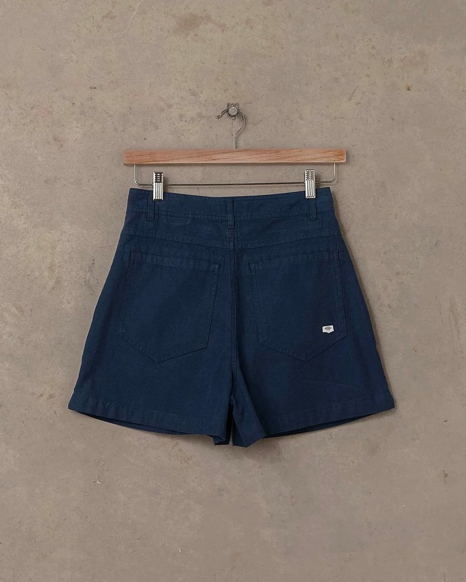 Dark Blue Double Pleated Twill Shorts