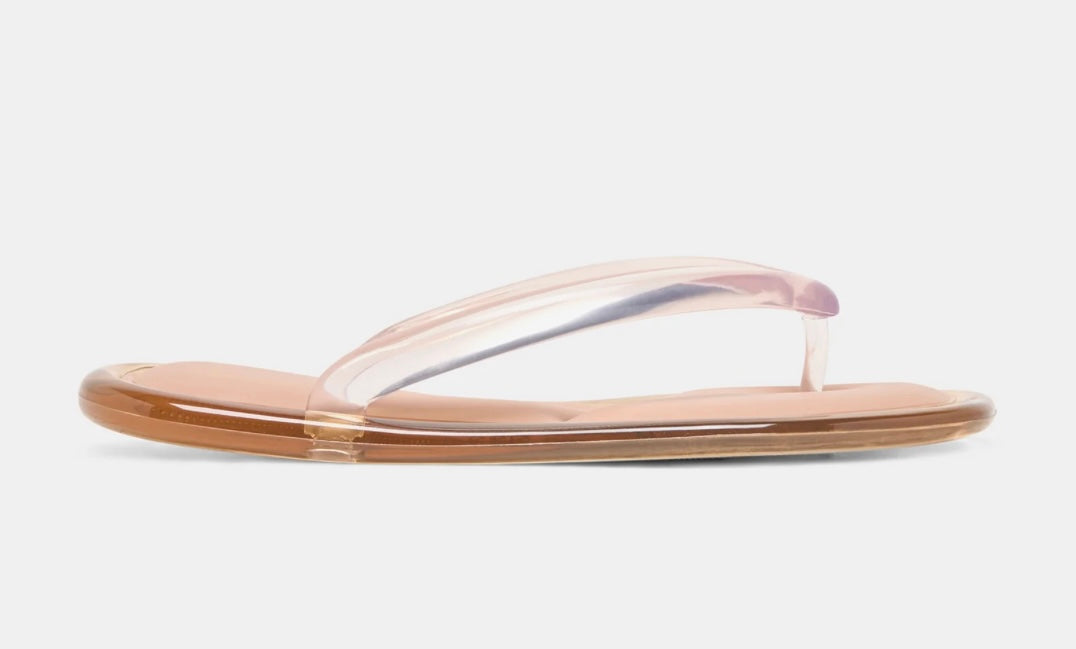 Clear sandal with a beige sole on a white background