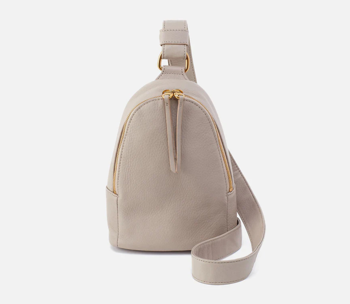 Beige backpack with a strap on a white background