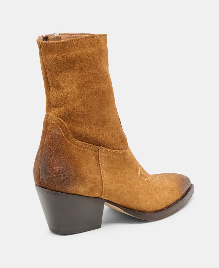 Brown suede ankle boot on a white background