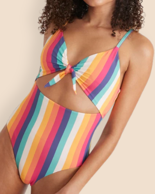 Stripe Havana Tie Front One Piece