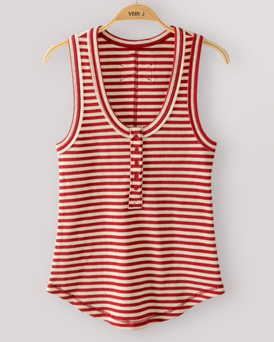Red Striped Button Down Tank