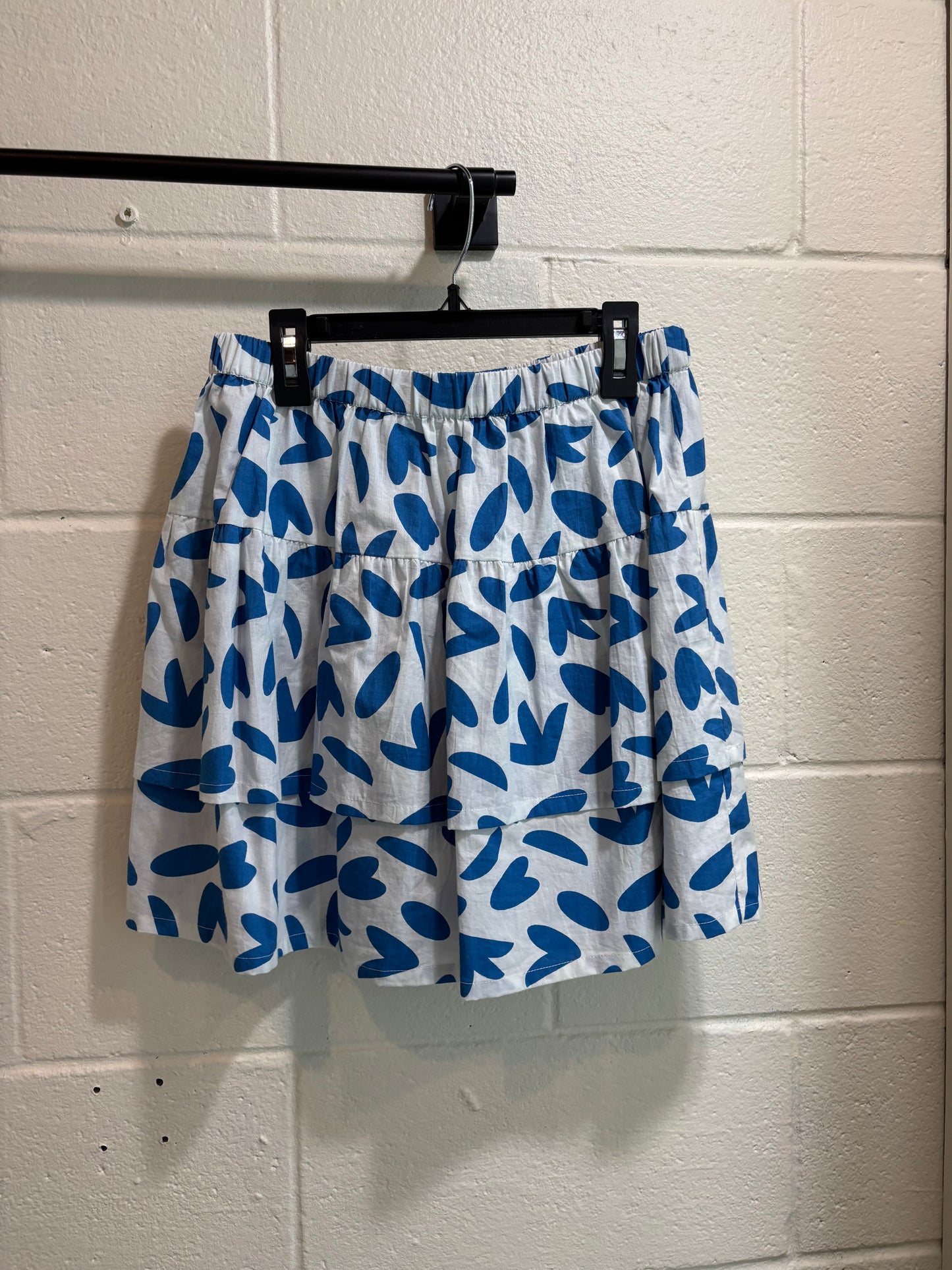 Petal Print Tiered Skirt - White/Blue