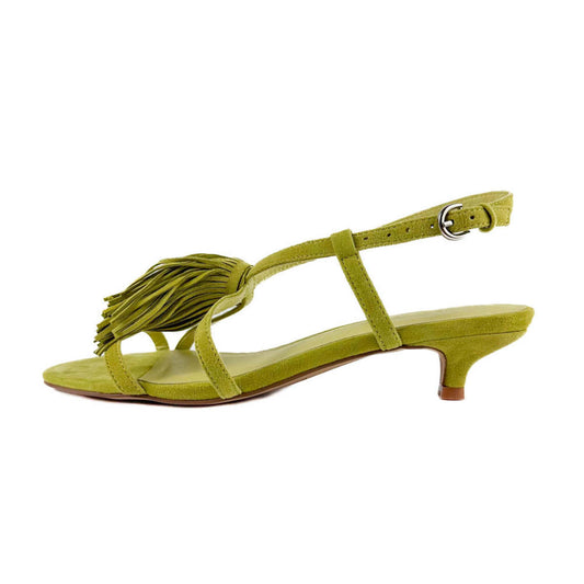 Green sandal with a tassel on a white background